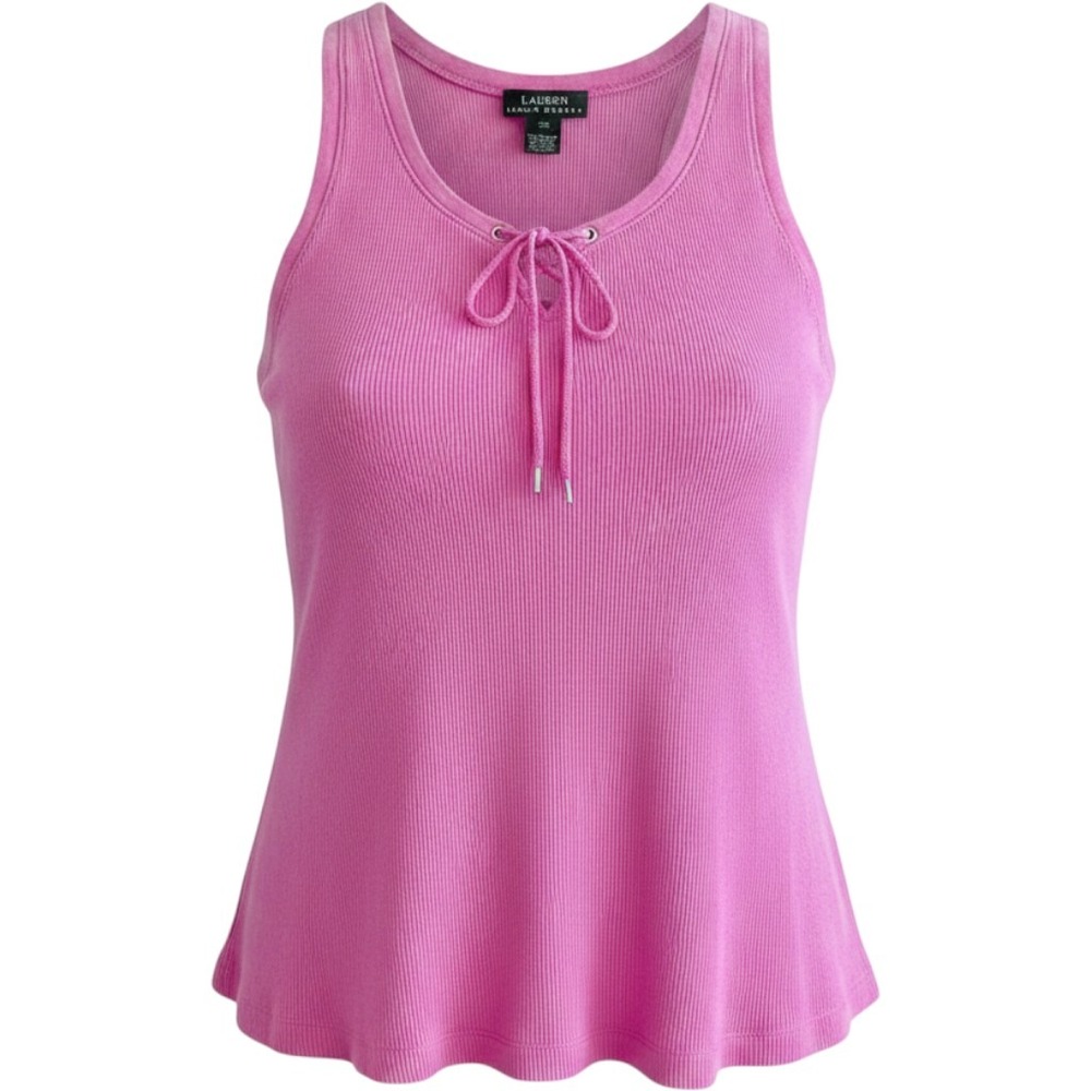 Lauren Ralph Lauren Tank Top Women 2X Pink Lace Up Ribbed Cotton‎ Preppy Coastal